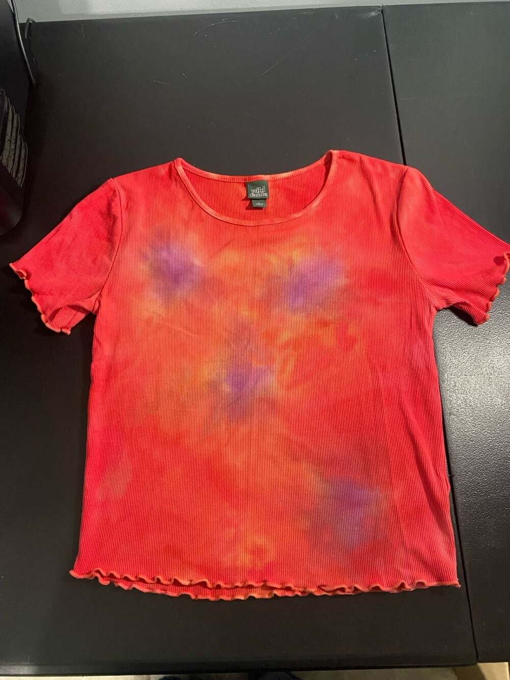 Wild Fable Women's Red and Purple Tie-Dye Ribbed Short Sleeve Crop Top